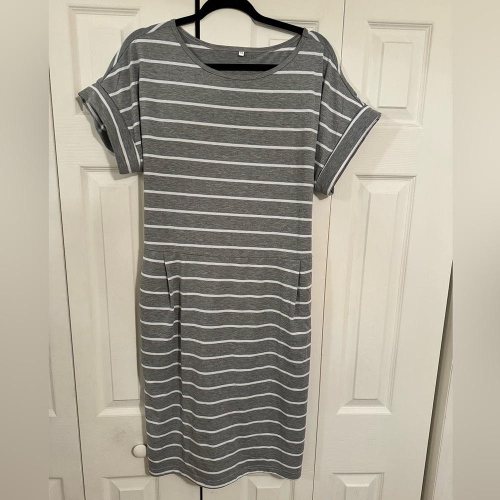 Gray and White Stripe Dress - ITEM# 1025